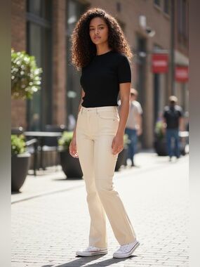 Blank NYC Cream Bootcut Pants with Subtle Flare